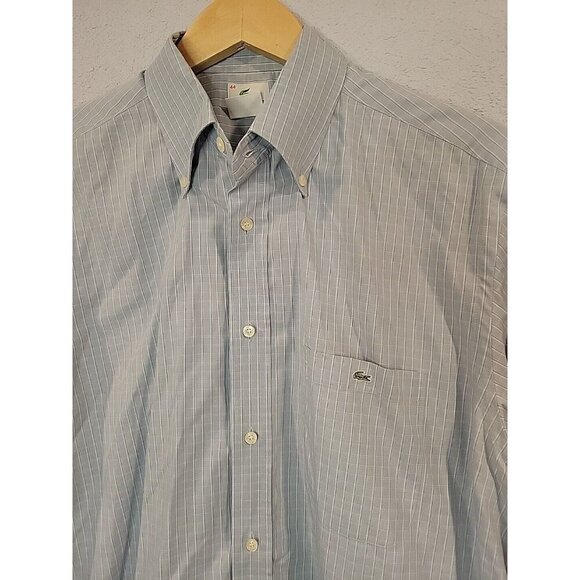 Lacoste Shirt Mens Size 44 Blue Plaid Button Down Long Sleeve Embroidered Logo - Picture 2 of 7